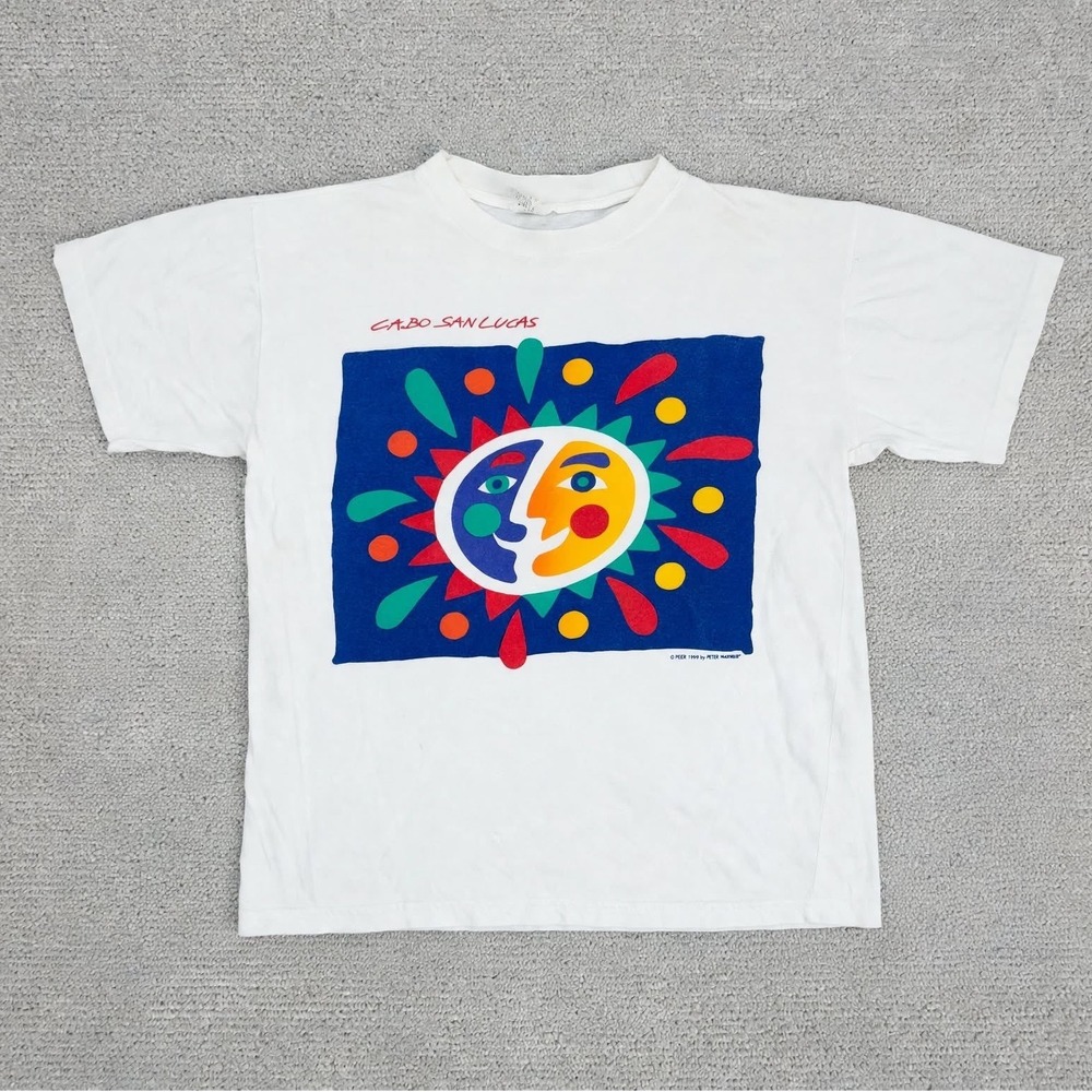 Vintage 1999 Cabo San Lucas T Shirt L Peter Mussfeldt Sun Moon Art Mexico White